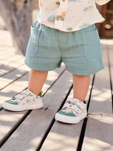 Baskets scratchées bébé en toile beige imprimé+kaki+lot beige+marine - vertbaudet enfant 
