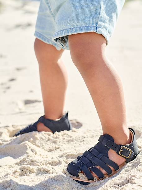 Sandales bébé cuir fermées à boucle marine+marron - vertbaudet enfant 