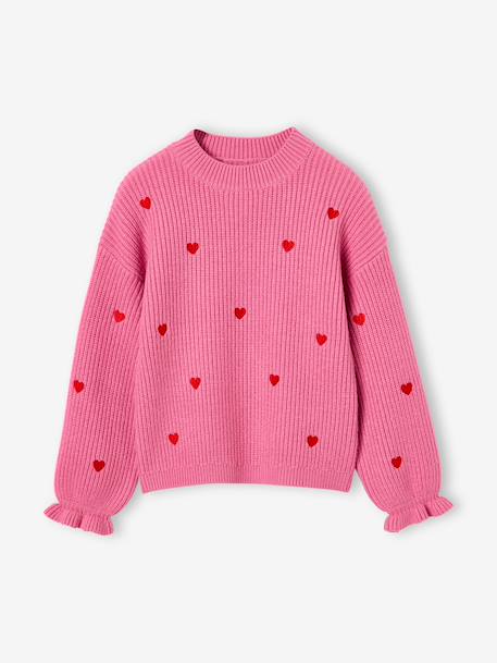 Pull fille manches longues col rond écru+marine+rose - vertbaudet enfant 