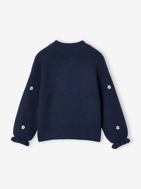 Pull fille manches longues col rond écru+marine+rose - vertbaudet enfant 