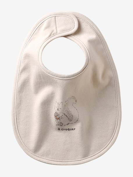 Lot 7 bavoirs naissance en coton bio* beige imprimé+blanc jungle+ficelle+Hérisson+rose pâle+vert d'eau - vertbaudet enfant 