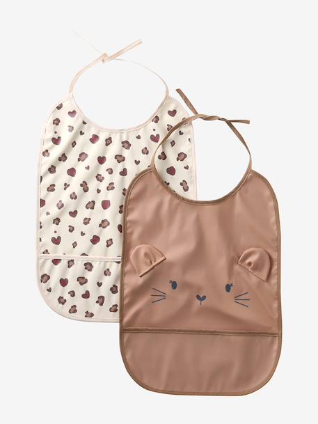 Lot 2 bavoirs ronds plastifiés moutarde+noisette - vertbaudet enfant 
