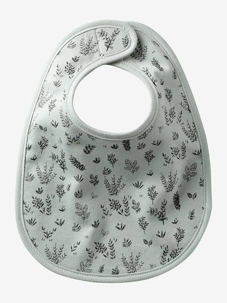 Lot 7 bavoirs naissance en coton bio* beige imprimé+blanc jungle+ficelle+Hérisson+rose pâle+vert d'eau - vertbaudet enfant 