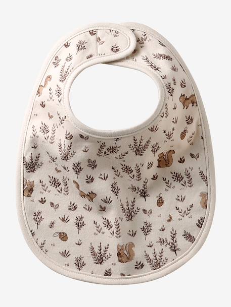Lot 7 bavoirs naissance en coton bio* beige imprimé+blanc jungle+ficelle+Hérisson+rose pâle+vert d'eau - vertbaudet enfant 