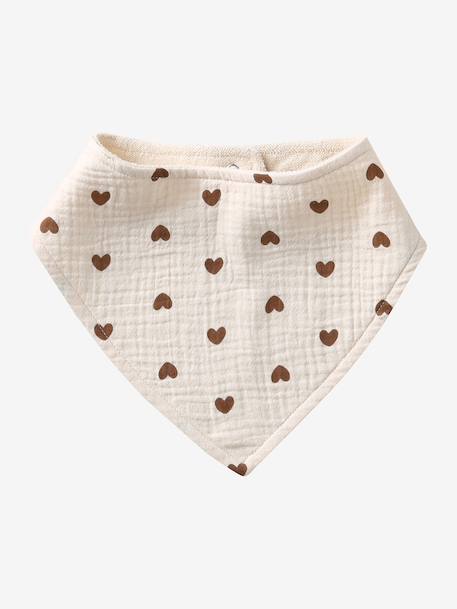Set met 3 slabbetjes van katoengaas beige, bedrukt+ecru+grijsblauw+lichtroze+saliegroen+set groene panda+set vos+touw+veel beige+WIT - vertbaudet enfant 