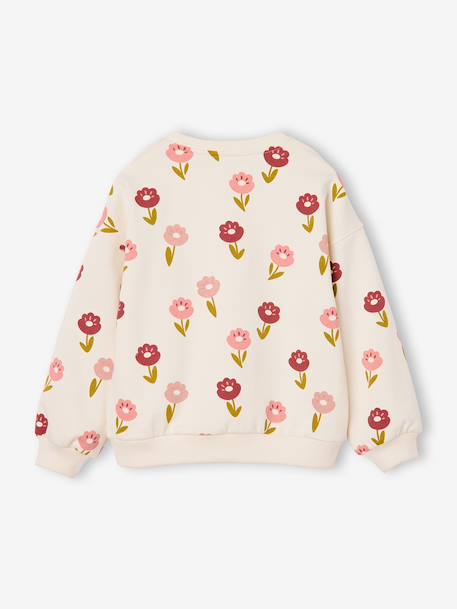 Sweat fille col rond écru+ivoire+rose pâle+taupe - vertbaudet enfant 