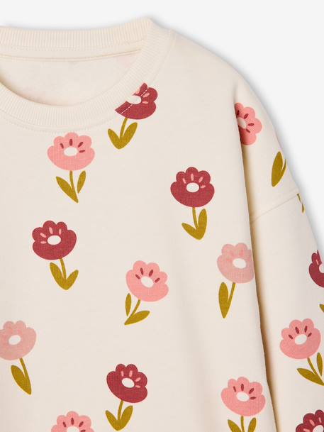 Sweat fille col rond écru+ivoire+rose pâle+taupe - vertbaudet enfant 