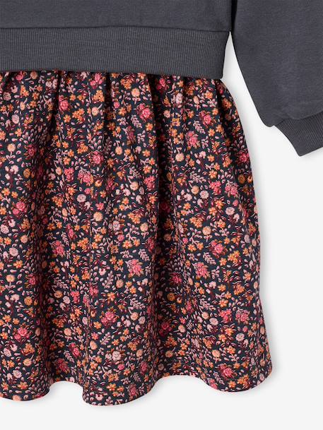 Robe bi-matière fille anthracite+écru+mauve+vert sauge - vertbaudet enfant 
