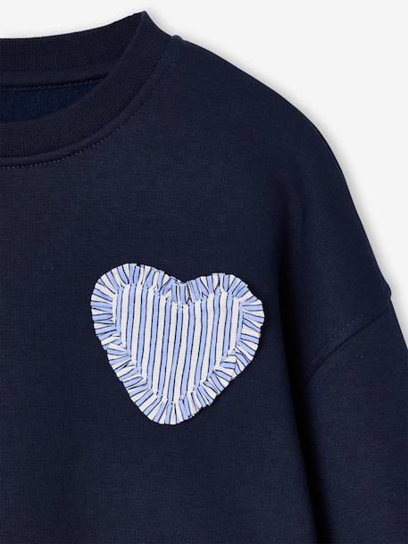 Meisjessweater met hartjespatch groengrijs+marineblauw - vertbaudet enfant 