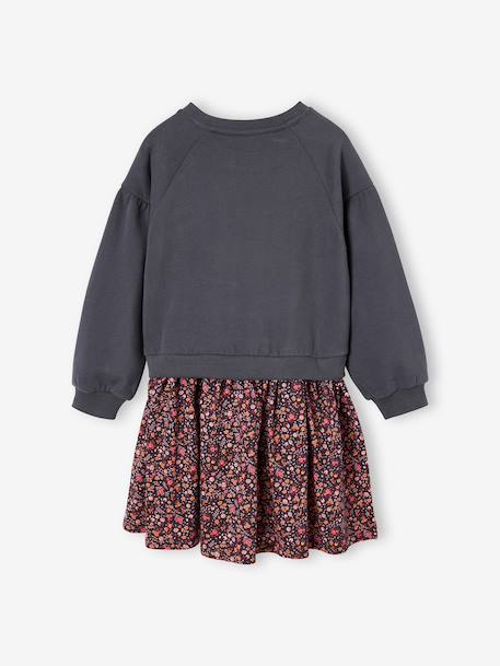 Robe bi-matière fille anthracite+écru+mauve+vert sauge - vertbaudet enfant 