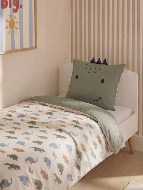 Parure housse de couette et taie d'oreiller blanc imprimé - vertbaudet enfant 