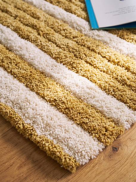 Tapis microfibres rayé rectangulaire rayé beige - vertbaudet enfant 