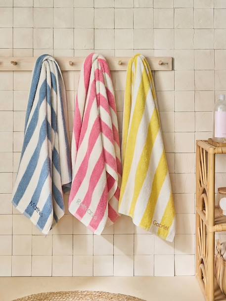 Personaliseerbare gestreepte badhanddoek TRANSAT, met gerecycled katoen blauw, gestreept+geel, gestreept+roze, gestreept - vertbaudet enfant 
