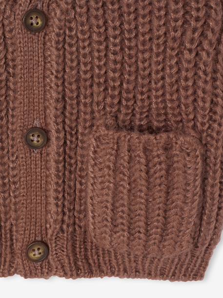 Gilet bébé col V en maille grosse jauge bleu grisé+chocolat - vertbaudet enfant 