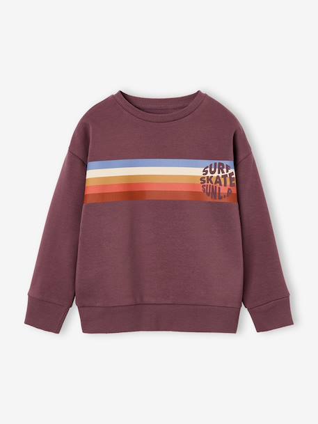 Sweat garçon col rond blanc chiné+mauve - vertbaudet enfant 