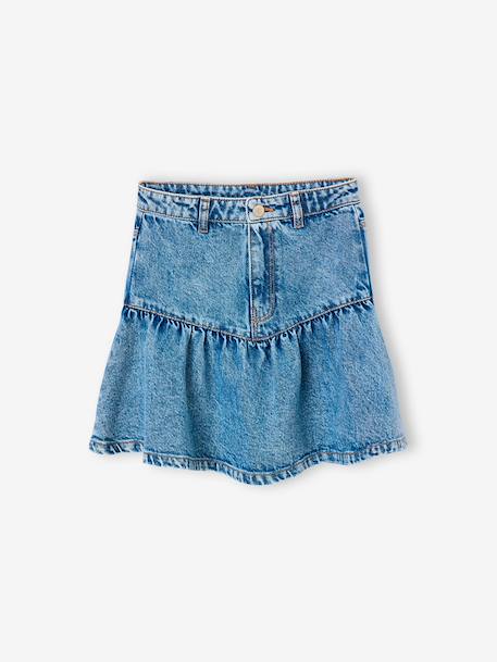 Denim rok met volant jeansblauw - vertbaudet enfant 