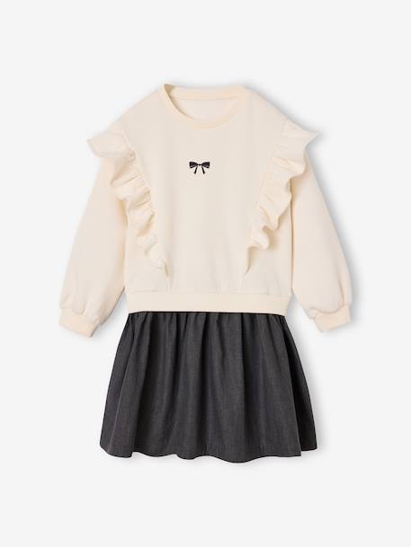 Meisjesjurk met lange mouwen ecru+marineblauw - vertbaudet enfant 