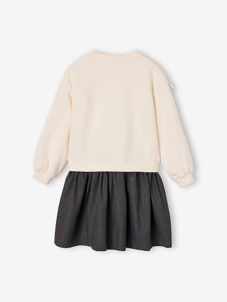Meisjesjurk met lange mouwen ecru+marineblauw - vertbaudet enfant 