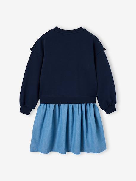 Meisjesjurk met lange mouwen ecru+marineblauw - vertbaudet enfant 