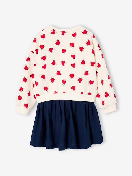 Robe fille 2 en 1 molleton et gaze de coton anthracite+marine+rouge - vertbaudet enfant 