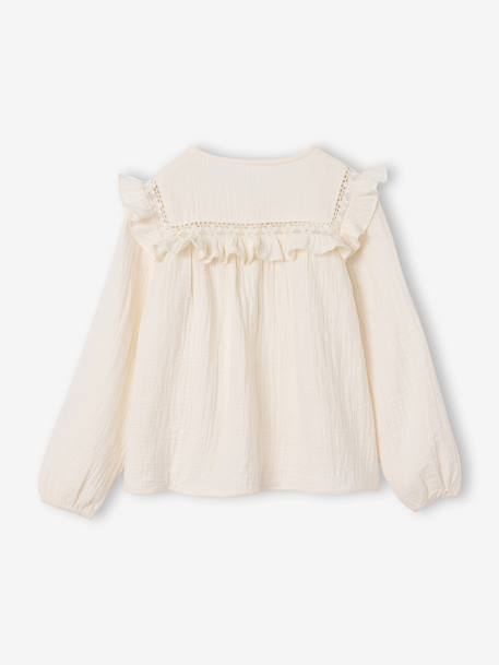 Chemise manches longues fille bleu ardoise+rose poudré+vanille - vertbaudet enfant 