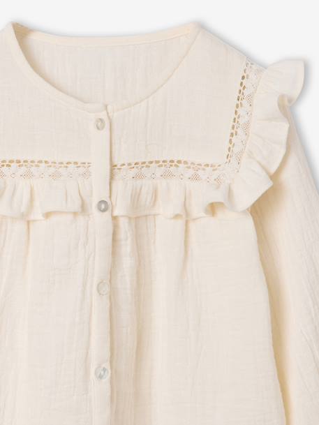 Chemise manches longues fille bleu ardoise+rose poudré+vanille - vertbaudet enfant 