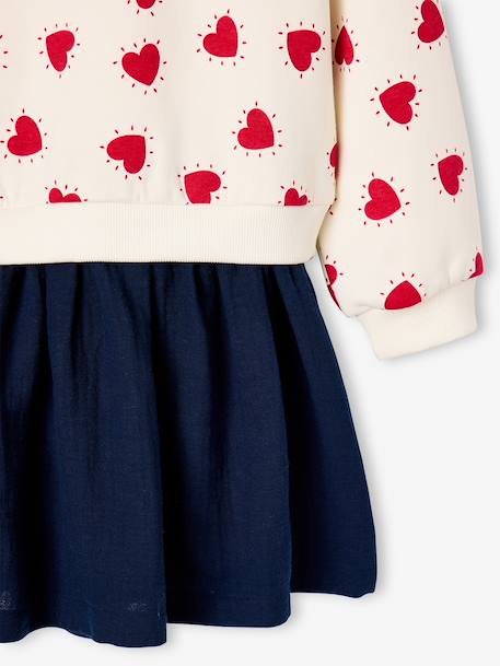 Robe fille 2 en 1 molleton et gaze de coton anthracite+marine+rouge - vertbaudet enfant 