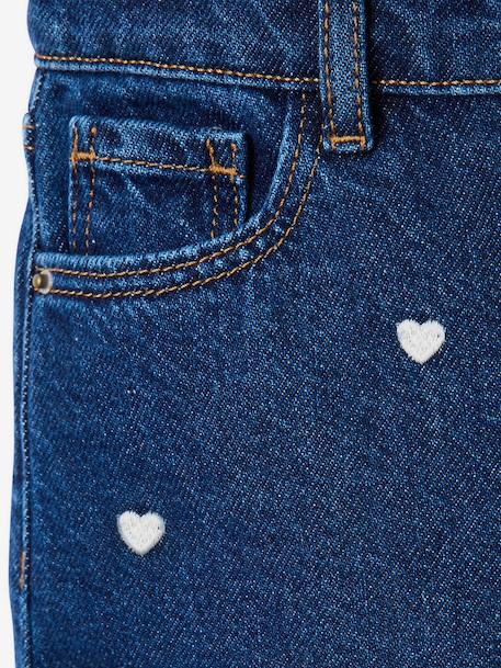 Jean large fille brodé bleu foncé+bleu jean+bleu moyen+denim bleached - vertbaudet enfant 