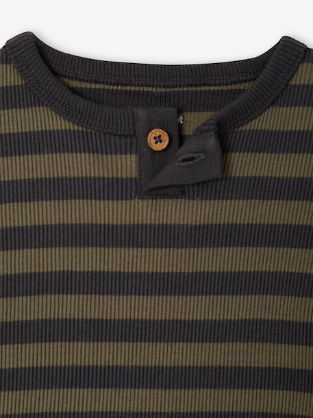Gestreept babyshirt met lange mouwen cappuccino+kaki - vertbaudet enfant 