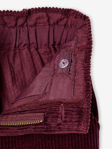 Pantalon fille large velours côtelé style paperbag bordeaux+camel+marine+mauve+olive - vertbaudet enfant 
