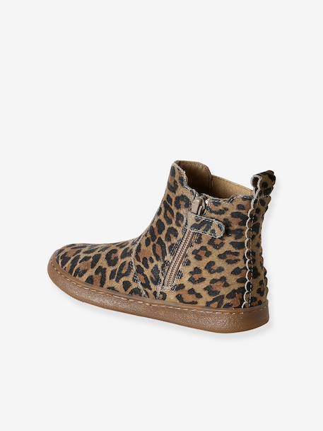 Boots fille cuir zippées beige+bronze+cacao+jaune d'or+marine+marron+noir+vert+vieux rose - vertbaudet enfant 
