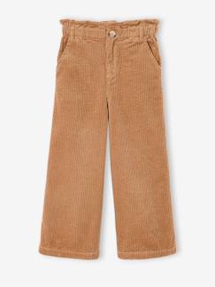 -Pantalon fille large velours côtelé style paperbag 