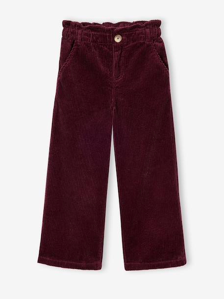 Pantalon fille large velours côtelé style paperbag bordeaux+camel+marine+mauve+olive - vertbaudet enfant 