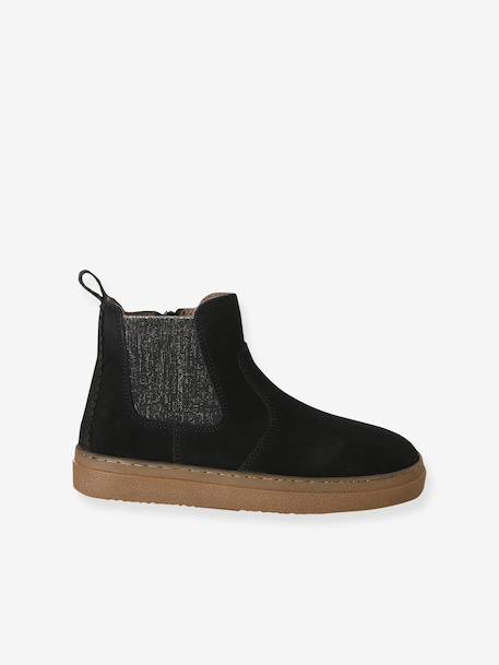 Leren meisjeslaarzen met rits en elastiek goud+kameel+marineblauw+zwart - vertbaudet enfant 