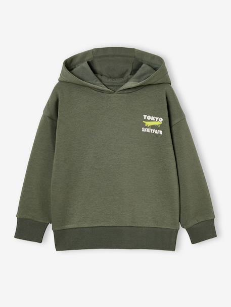 Sweater met capuchon en motief op de borst Basics jongens saliegroen+sinaasappel - vertbaudet enfant 