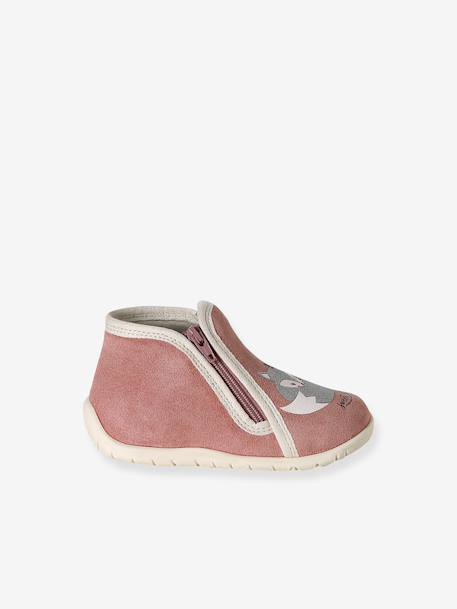 Chausson zippée souples en cuir bébé or+vieux rose - vertbaudet enfant 