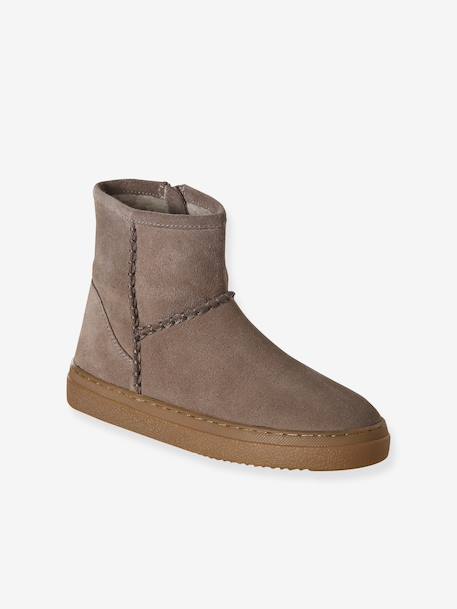 Boots fille cuir zippées taupe - vertbaudet enfant 
