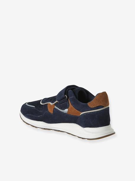 Jongens sneakers leer met klittenband kaki+marineblauw - vertbaudet enfant 