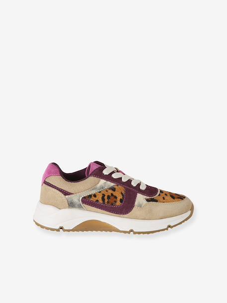 Meisjessneakers leer met veters beige - vertbaudet enfant 