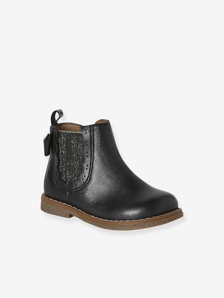 Boots bébé fille cuir zippées jaune d'or+marron+noir - vertbaudet enfant 