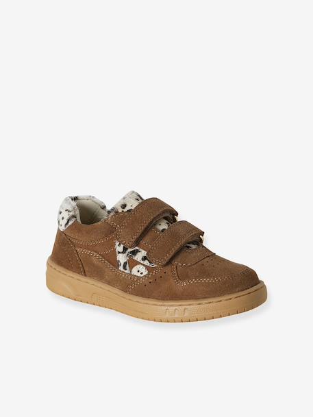 Meisjessneakers leer met klittenband beige+bruin+goudgeel+oudroze - vertbaudet enfant 