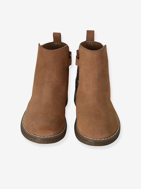 Leren boots voor meisjes met glitter, kleuterschoolcollectie kameel+marineblauw - vertbaudet enfant 