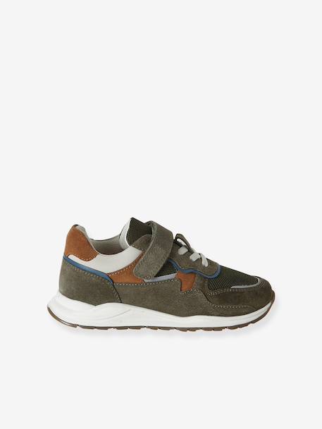 Baskets garçon cuir à scratch kaki+marine - vertbaudet enfant 