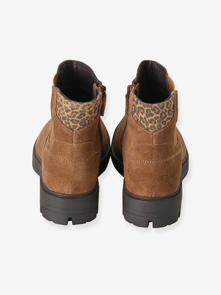 Meisjes leren boots met rits bruin - vertbaudet enfant 