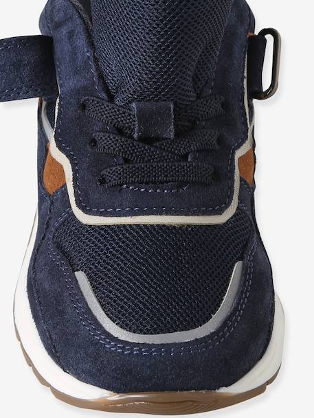 Jongens sneakers leer met klittenband kaki+marineblauw - vertbaudet enfant 