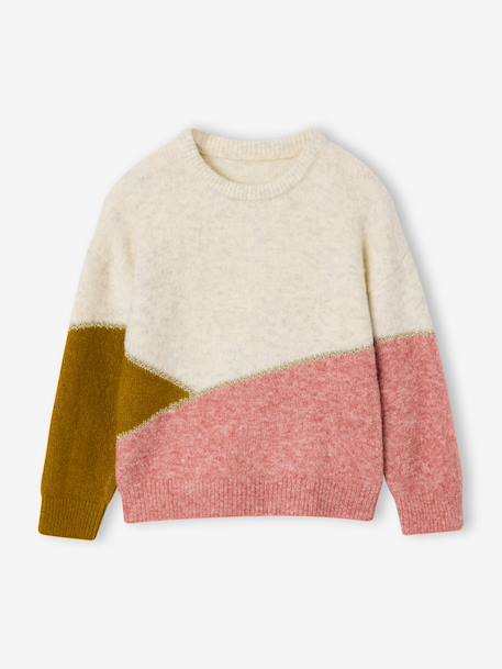 Pull fille manches longues olive+rose poudré - vertbaudet enfant 
