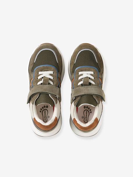 Jongens sneakers leer met klittenband kaki+marineblauw - vertbaudet enfant 