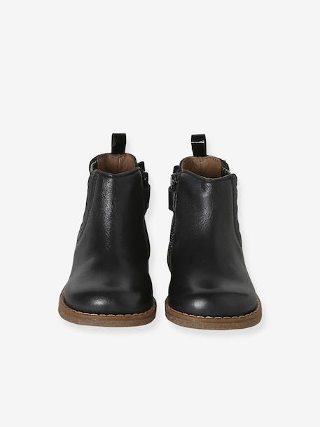 Boots bébé fille cuir zippées jaune d'or+marron+noir - vertbaudet enfant 