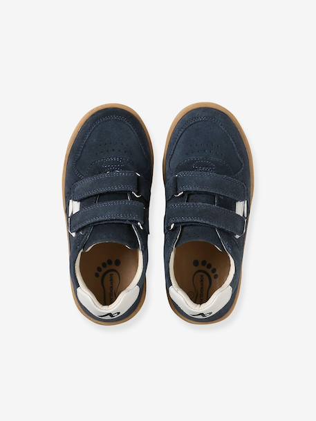 Jongens sneakers leer met klittenband marineblauw - vertbaudet enfant 