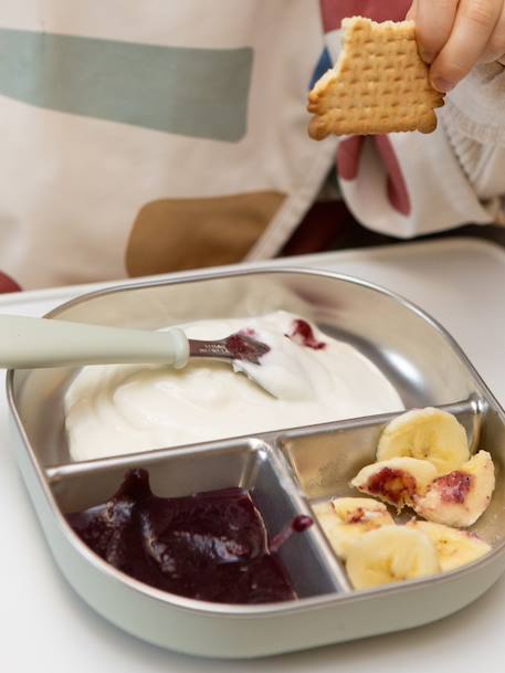 Assiette compartimentée inox rose+vert - vertbaudet enfant 